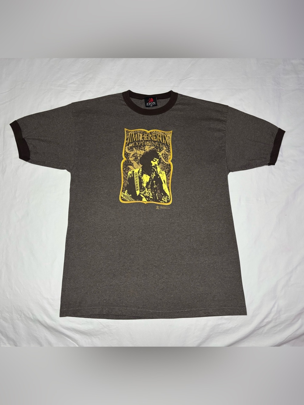 Vintage Jimi Hendrix Zion Rootswear Ringer Tee Shirt Mens XL Brown Guitar Rock
